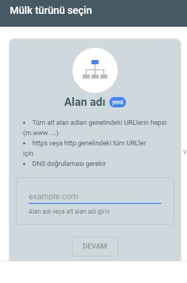 Search Console Mülk Ekleme